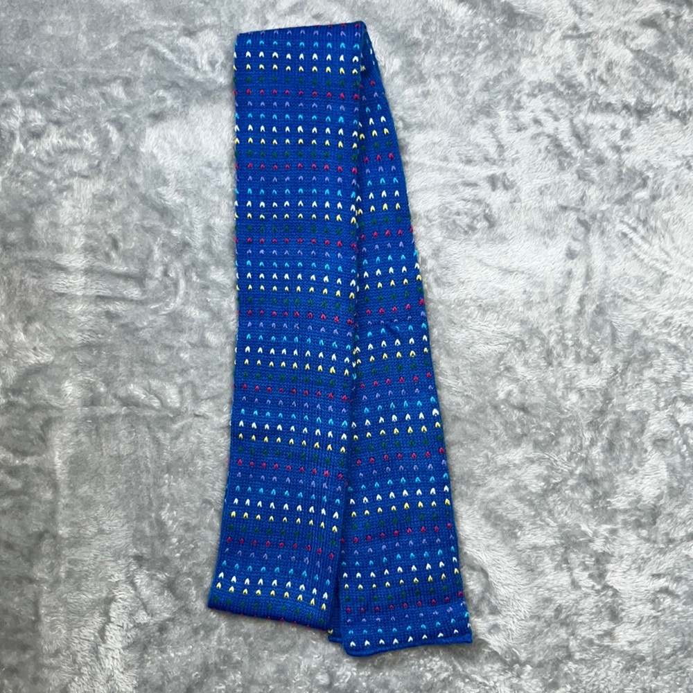 Nordstrom Skinny Blue Scarf with Multicolor Embroidery